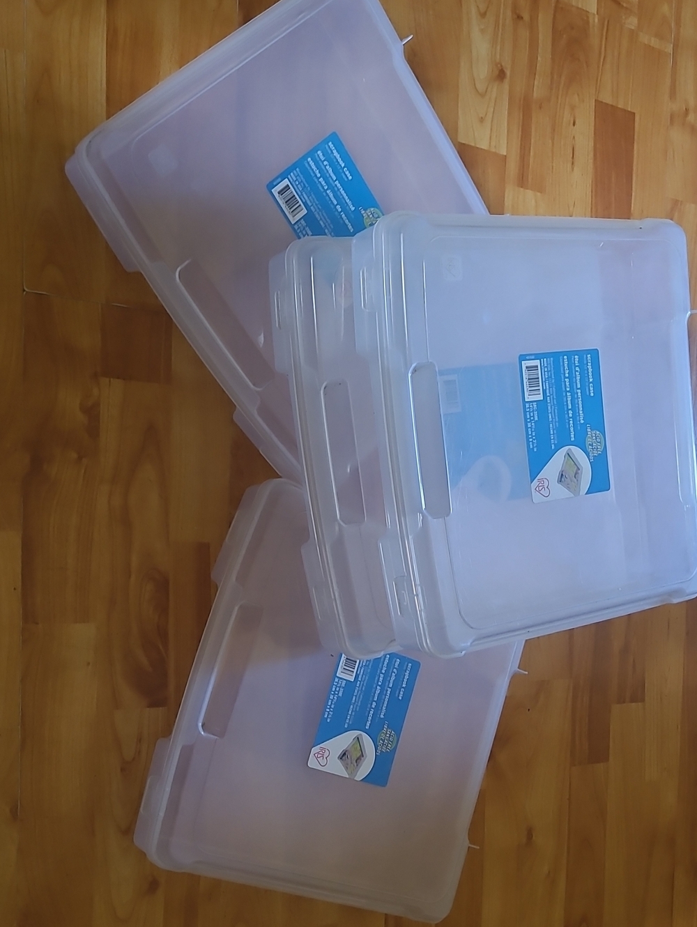 iris Clear Plastic Storage Boxes with Blue Labels (4 Boxes)